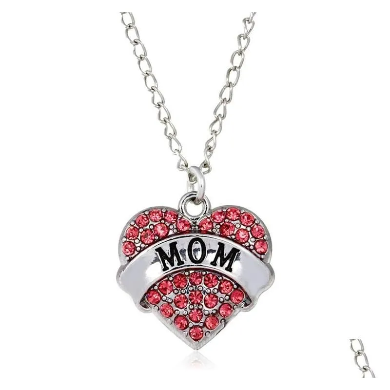 10 style Mother Day gift Mom Daughter Sister Grandma Nana Aunt Family Necklace Crystal Heart Pendant Rhinestone necklace