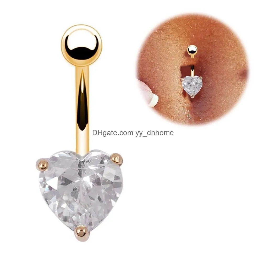 cute peach heart zircon crystal body jewelry stainless steel rhinestone navel bell button piercing rings for women gift
