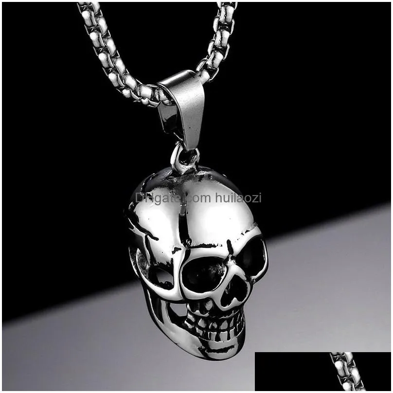skull necklaces stainless steel jewelry gothic accessories chain mens locket festival halloween gift skull titanium steel punk hip hop