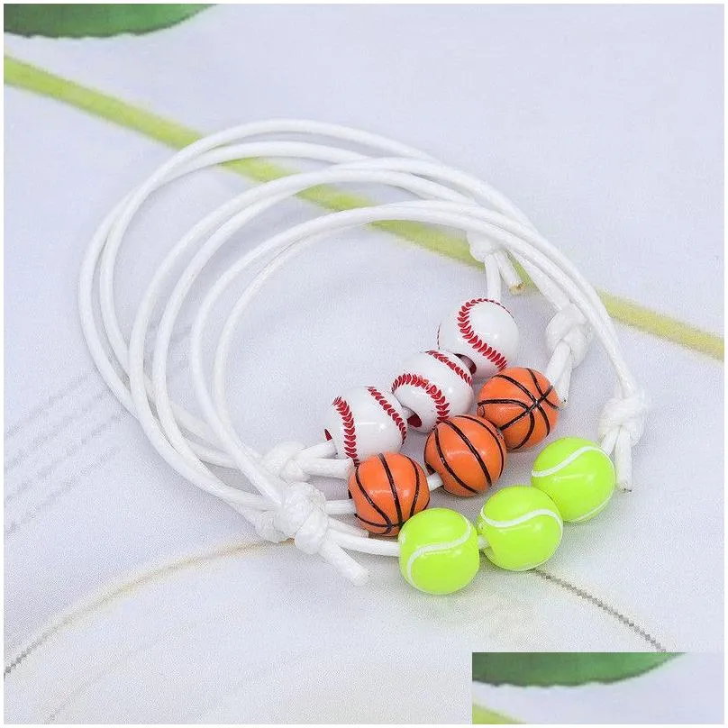Fashion Acrylic Beads Sport Ball Bracelet Basketball Baseball Tennis Rugby Design Bracelets Spacer Bead Wristband DIY Jewelry 8 Colors Street