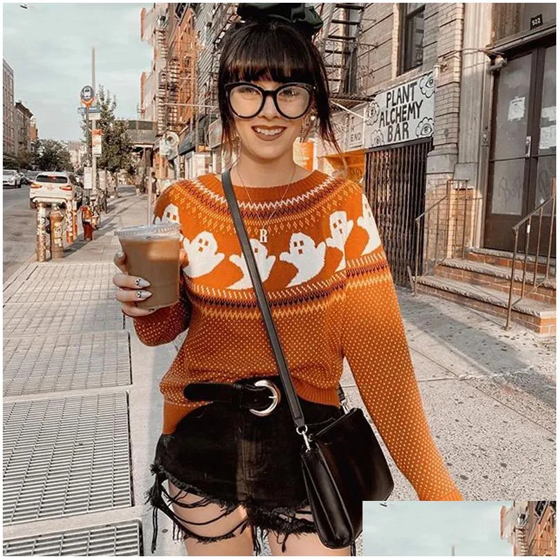 Women`S Sweaters Boho Pumpkin Knitted Plover Christmas Ladies Ethnic Warm Female Loose Autumn Winter Fashion 211011 Drop Delivery App Dhmls