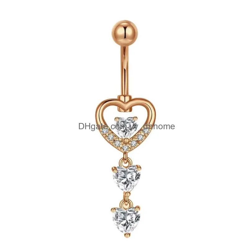 navel bell button rings for body stainless steel women dangle piercing belly love letter crystal rings gold silver color