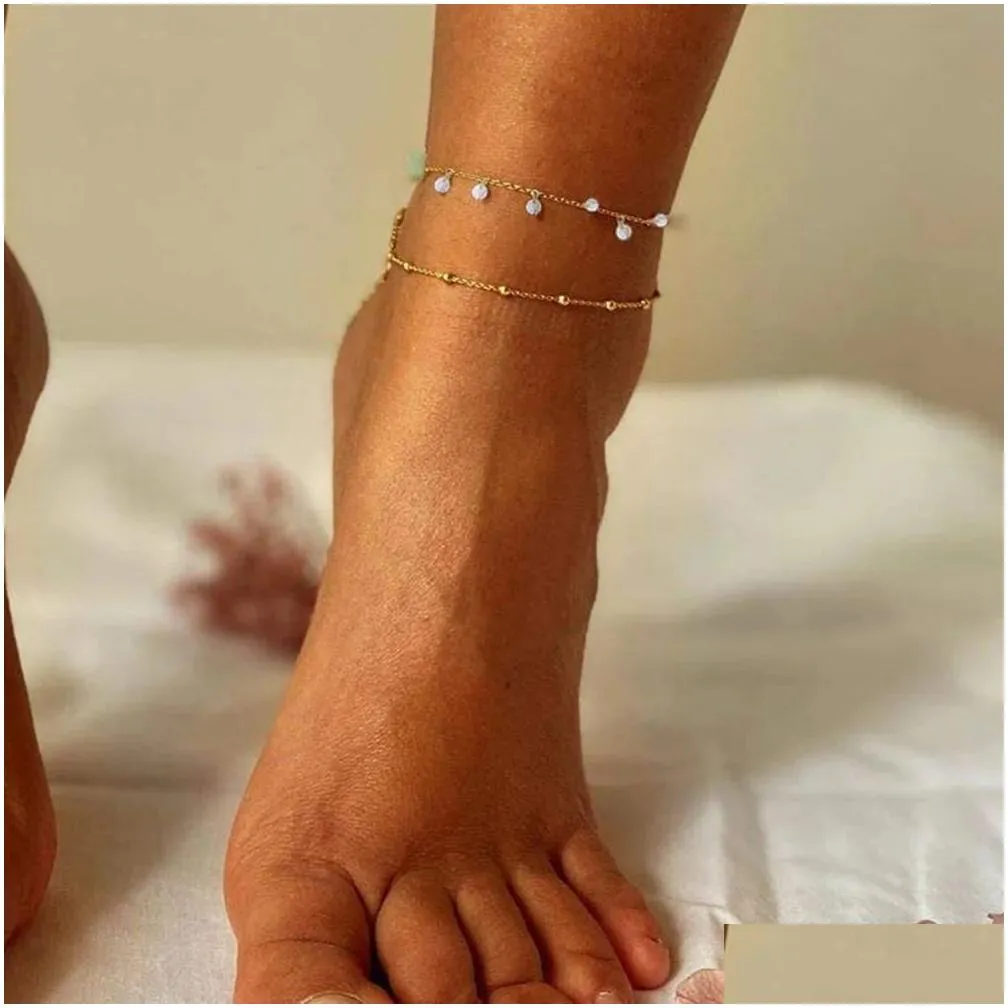 Simple Tennis Anklet For Women 14k Yellow Gold Cubic Zirconia Foot Leg Chain Ankle Bracelet Women Beach Jewelry 2024
