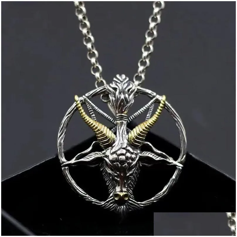 Pendant Necklaces Sier Plated Vintage Inverted Pentacle Satanic Goat Necklace Baphomet Unique Pagan Amet Jewelry 231110 Drop Delivery Dhz3M