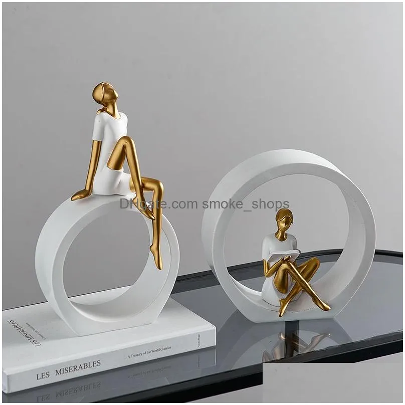 decorative objects figurines creative home decor reading sculptures luxury living room table ornaments abstract resin for office desk accessories