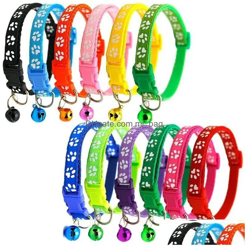 Dog Collars & Leashes Puppy Cat Collar Breakaway Adjustable Cats With Bell Bling Paw Charms Pet Decor Supplies 12Styles Drop Deliver D Dhhez
