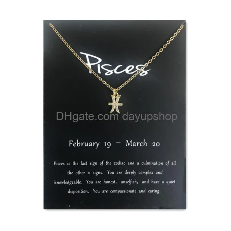 Pendant Necklaces 12 Constellation Zodiac Sign Necklace Horoscope Zircon Stainless Steel Jewelry Galaxy Libra Astrology Gift With Reta Dhoxz