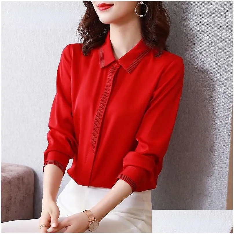 Women`s Blouses Tops For Women Real Mulberry Silk Shirts Women`s Clothing Spring Autumn Shirt Long Sleeve Woman Luxury Ropa Mujer