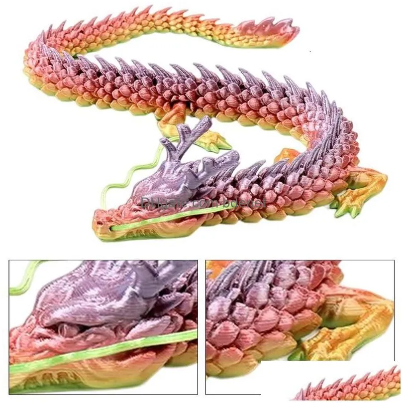 Decorative Objects & Figurines 3D Printed Articated Dragon Chinese Long Flexible Realistic Made Ornament Toy Model Home Office Decorat Dhekm