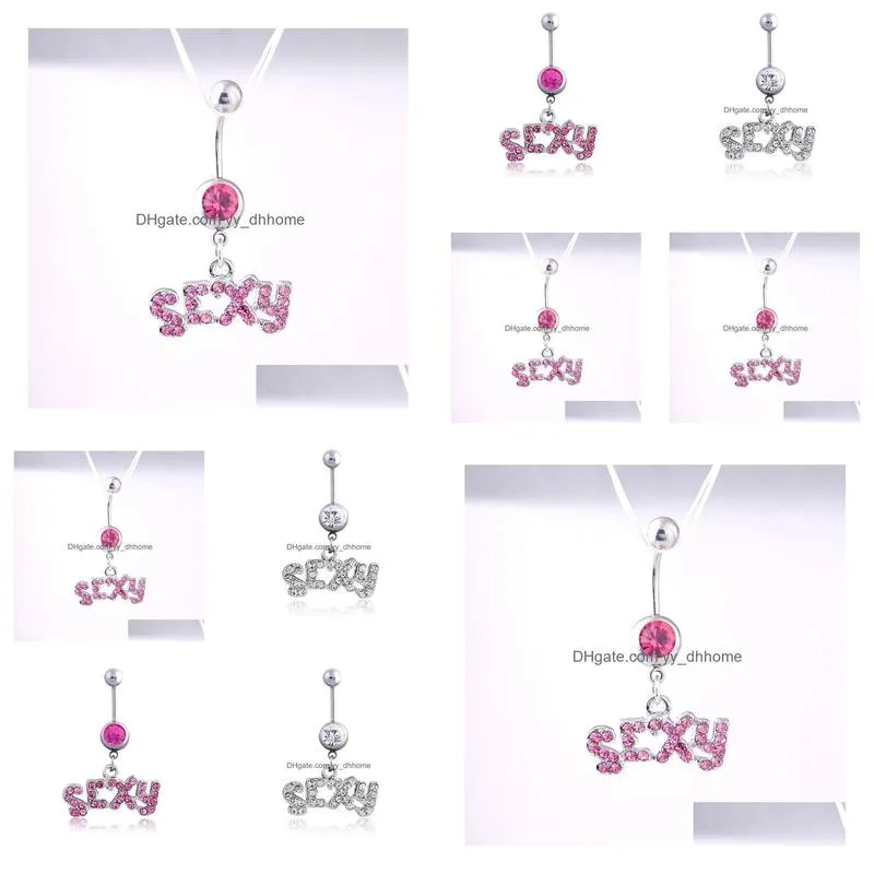 sexy letter wasit belly dance crystal body jewelry stainless steel rhinestone navel bell button piercing dangle rings for women