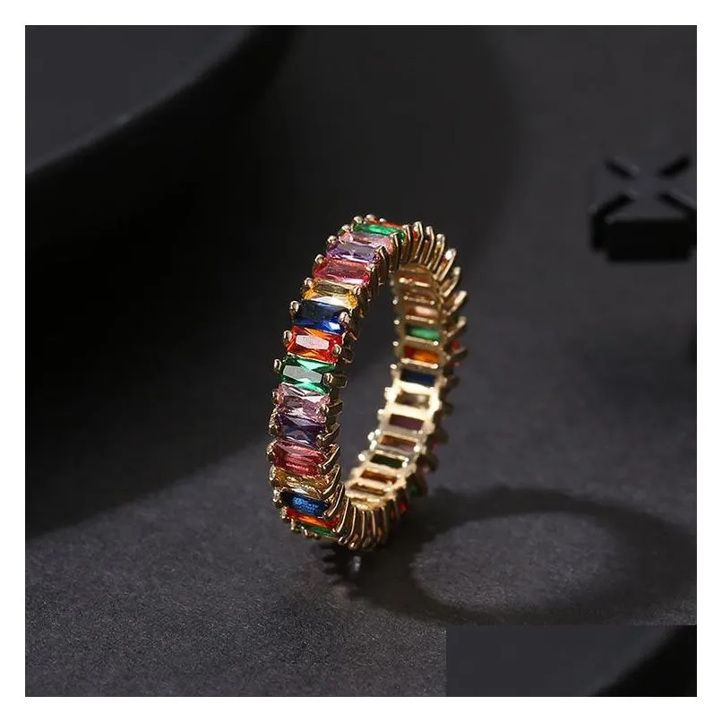 Wedding Ring Women Men 6-9 Gold Plated Rainbow Love Rings Micro Paved 7 Colors Flower Jewelry Couple Gift