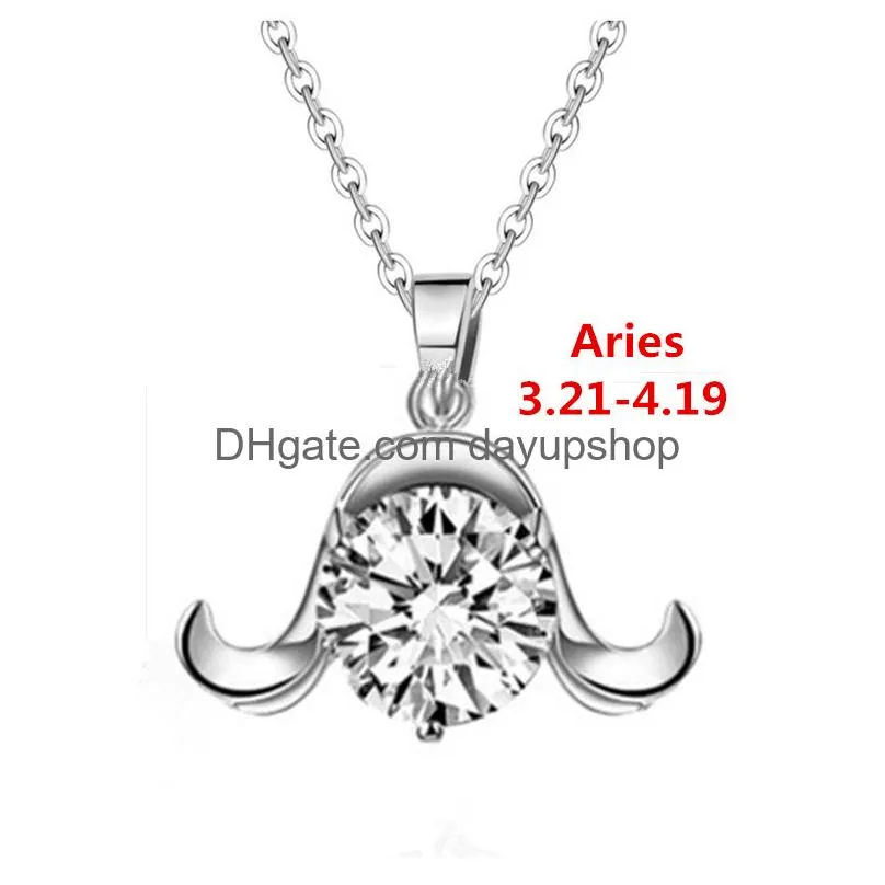 Pendant Necklaces 12 Constellation Zodiac Sign Necklace Horoscope Zircon Stainless Steel Jewelry Galaxy Libra Astrology Gift With Reta Otune