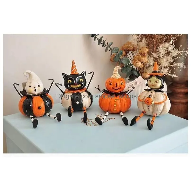 decorative objects figurines halloween decoration cat pumpkin ghost fun scene country retro handmade painted black gift sculpture creative resin