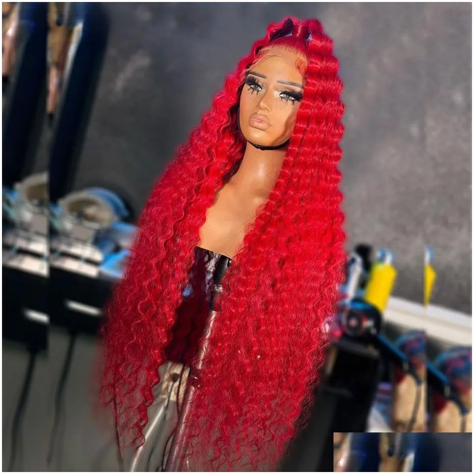 Peruvian Soft Hair 13x4 Deep Wave HD Lace Frontal Wig Transparent Red Water Wave Lace Front Wigs Black/blonde/blue Colored Deep Wave Simulation Human Hair
