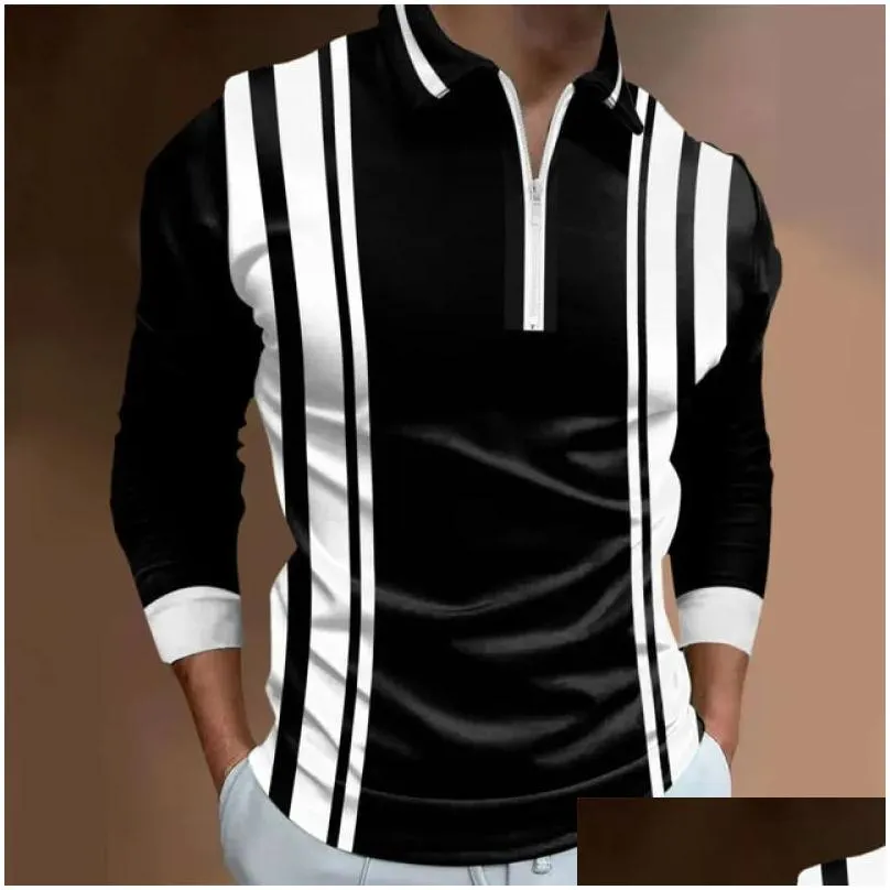 Men`S Polos Mens S Long Sleeve Shirt Men Autumn Winter Stritching Business Dress Clothes Luxury Tee Tops Drop Delivery Apparel Clothin Dhpuq