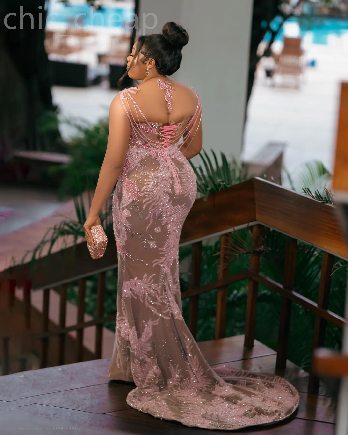 2024 Aso Ebi Pink Illusion Mermaid Prom Dress Lace Beaded Evening Formal Party Second Reception 50th Birthday Engagement Gowns Dresses Robe De Soiree ZJ331