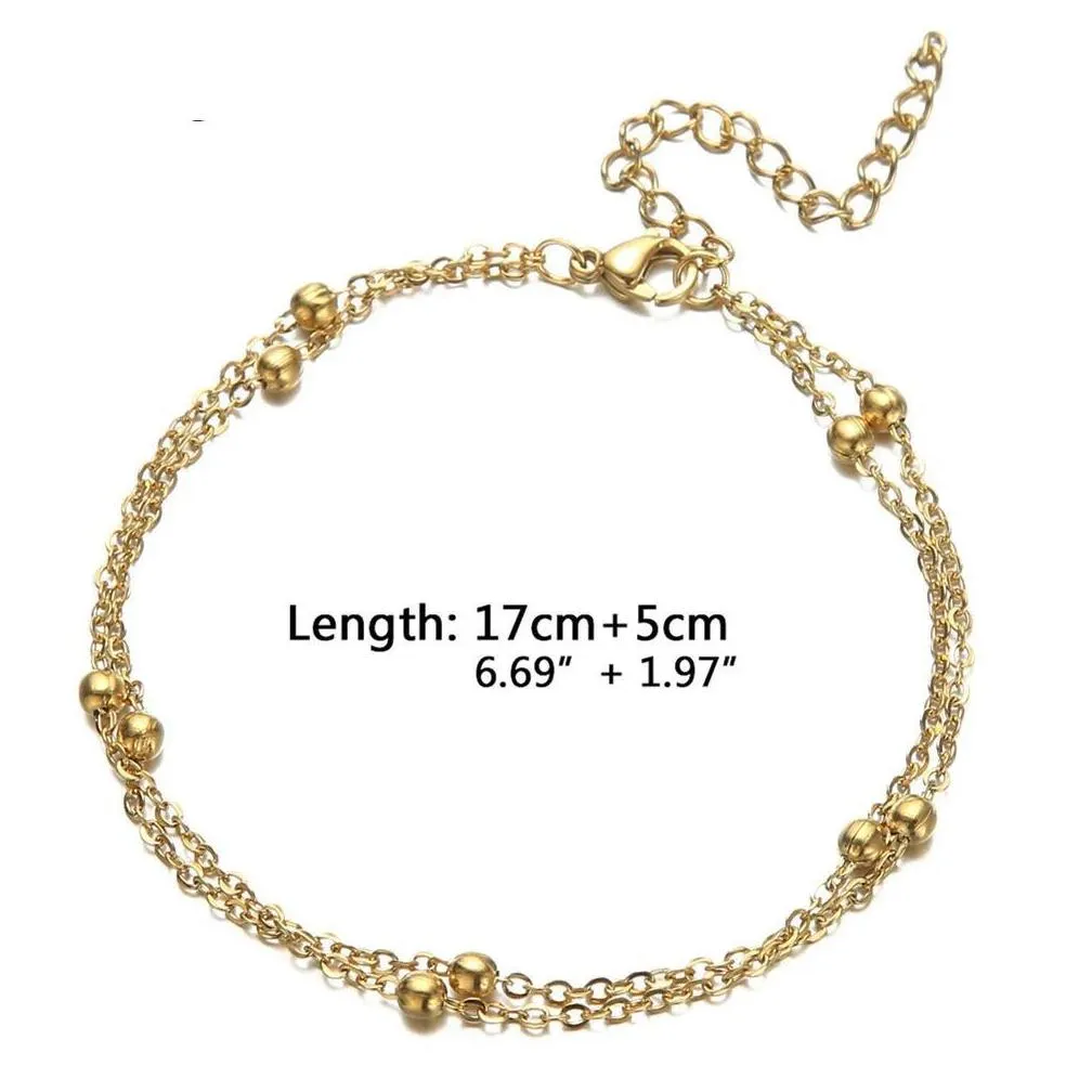 Trendy Double Layers Round Beads Charm Bracelet Jewelry Golden Silver Color 14k Yellow Gold Chain Link Womens Bracelet