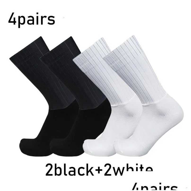 Socks & Hosiery 4Pairsset Aero Pure Color Cycling Sports Sile Nonslip Pro Racing Bicycle Summer Cool Calcetines Ciclismo 230625 Drop Dhch7