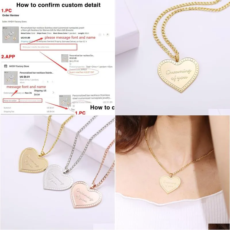 Pendant Necklaces Heart Custom For My Sister Charm Deep Engraved 18K Gold Plated Waterproof Jewelry Necklace Firend Gift 230831 Drop Dhdkt