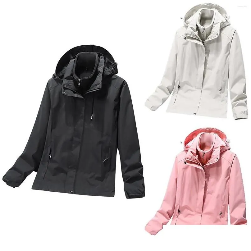 Women`s Jackets Autumn And Winter Solid Double Thickened Windproof Rainproof Hooded Coat Breathable Outdoor Womens Vests Fashion