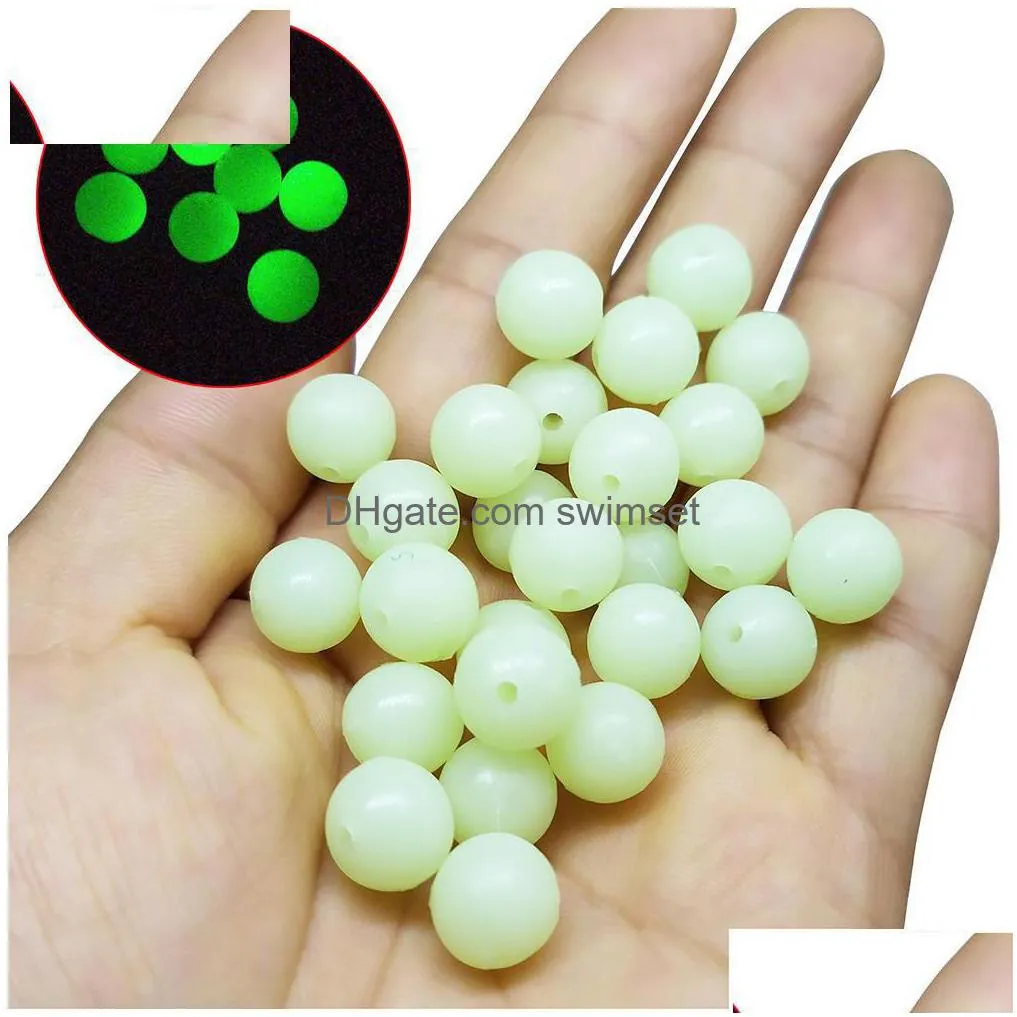 200 Pcs Soft Rubber Fishing Beads Stopper M-12Mm Luminous Round Space Beans Stops Rig Lure Accessories Drop Delivery Dh6Wh