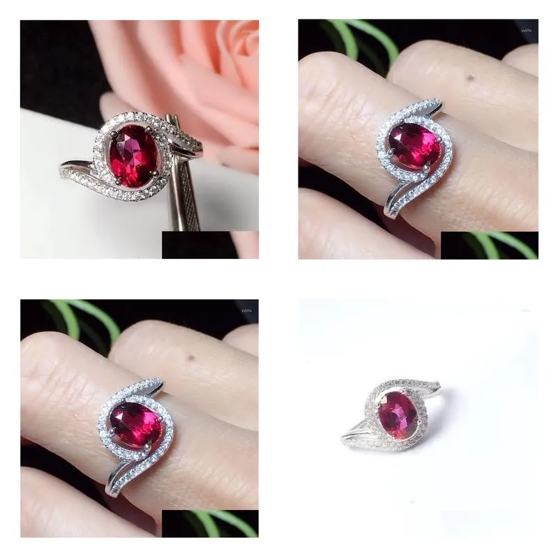 Cluster Rings Natural Red Topaz Ring Real Blue 925 Sterling Silver 6 8mm Gem Fine Jewelry