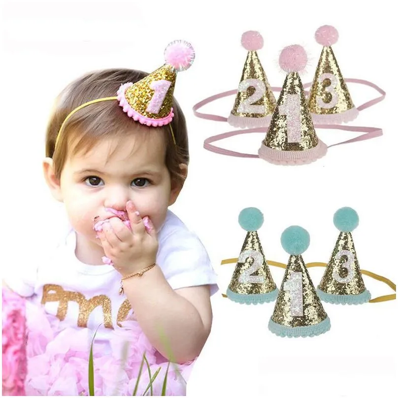 Hair Accessories 1/2/3 Birthday Party Hats Headband Crown Princess Prince Headdress Baby Shower Kids Decoration 20 Colors Drop Deliver Dhuv4