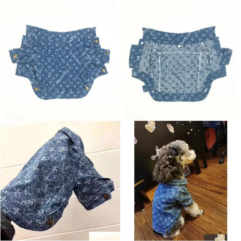 Designer Pet Dog Blue Denim Coat Classic Letter Logo Dog jacket Fadou Teddy Bear jacket Dog denim clothing button design