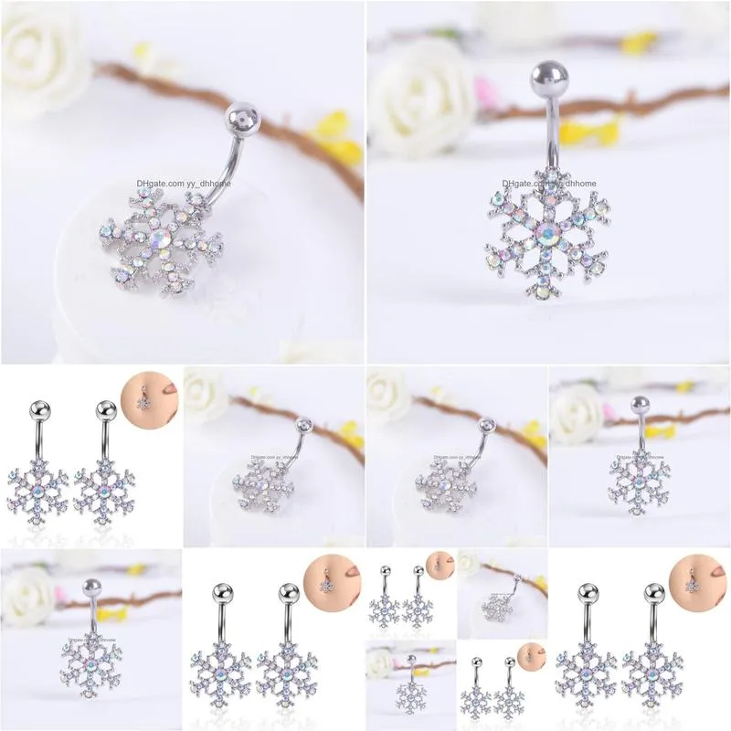 sexy wasit belly dance crystal body jewelry stainless steel rhinestone navel bell button piercing dangle rings for women snow flower