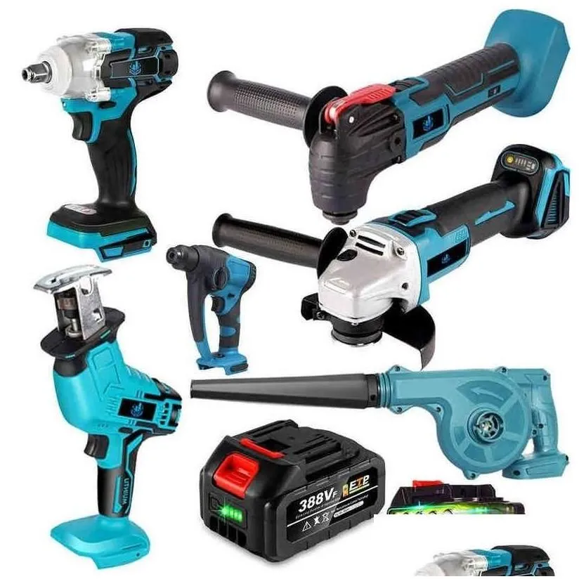 power tool sets brushless electric impact wrench /angle grinder/ hammer/electric blower/reciprocating chain saw series bare tools dr d