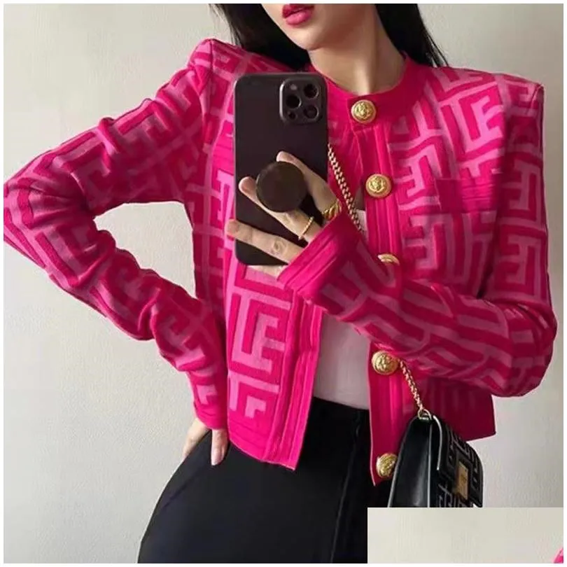 Fashion Designer sweaters Geometric patterns  sweet elegant Cardigan Long Sleeve Single Breasted Contrast Color Button soft Knitted Sweaters