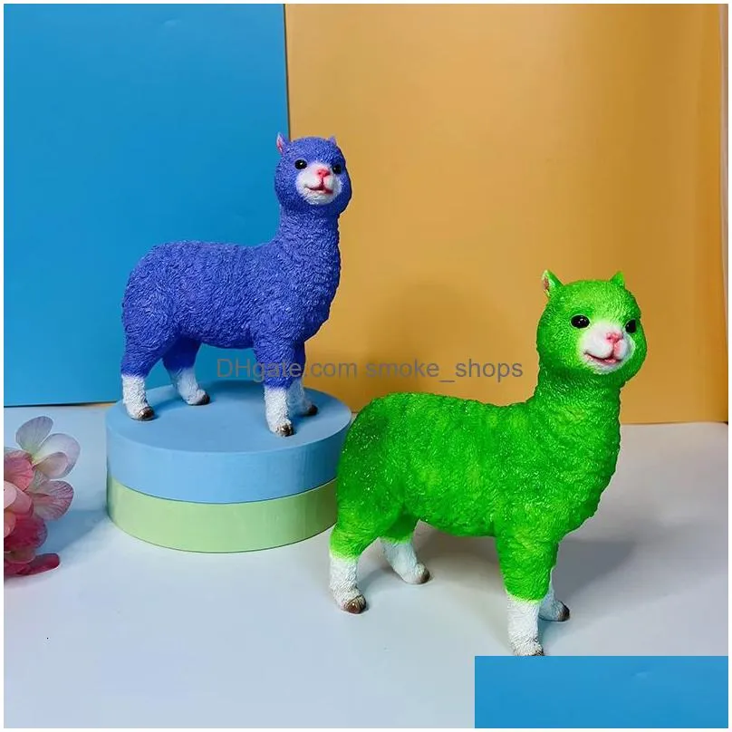 decorative objects figurines solid color cute imitation alpaca animal statue simple resin decoration for home living room interior display stand