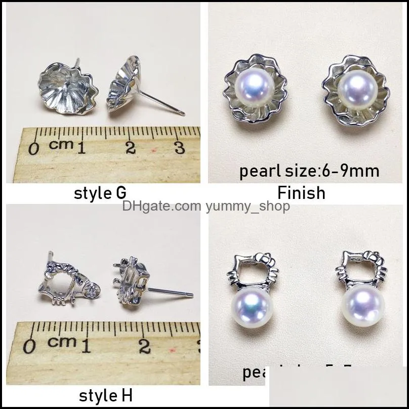 Jewelry Settings Wholesale Pearl Stud Earrings S925 Sier Earring Diy For Women Flower Zircon Girl Gift 12 Drop Delivery Dhgarden Dhvxq