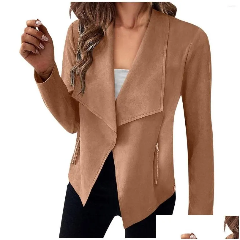 Women`s Jackets Womens Casual Moto Jacket Long Sleeve Zip Up Cropped Coat Outwear With Pocket