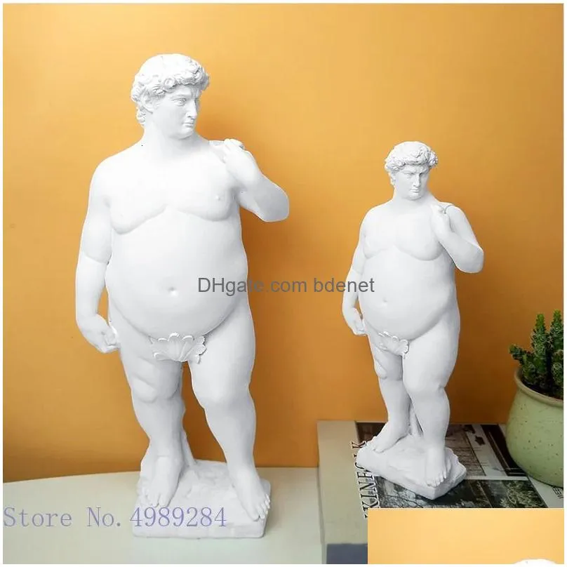 Decorative Objects & Figurines Creativity Resin Figure Scpture David Obesity Fat Handicraft Statue Nude Naked Man Body Art Home Decora Dh71W