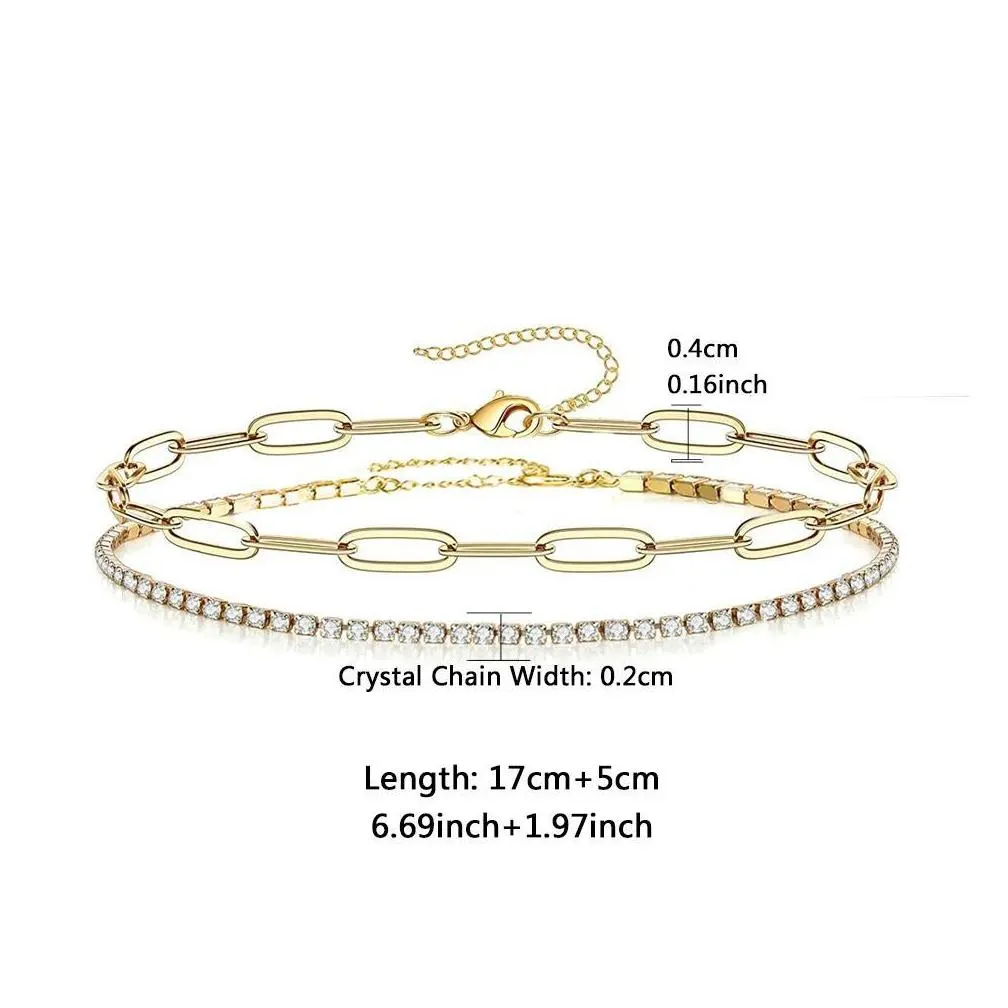 Dainty Gold Bracelets for Women,Golden Color 14k Yellow Gold Adjustable Layered Paperclip Tennis Chain Bracelet Cute Jewelry