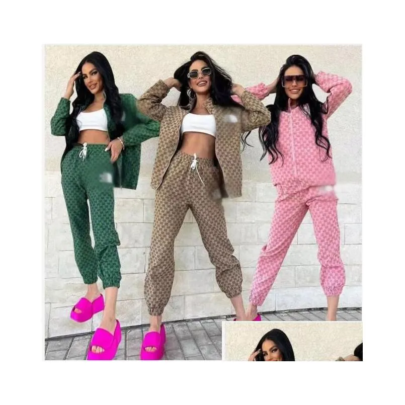 New brand for Women`s Two Piece Pants Tracksuits Casual Fashion girls printed Two-piece Jogger Set jacket + pant Ladies Tracksuit Sweat