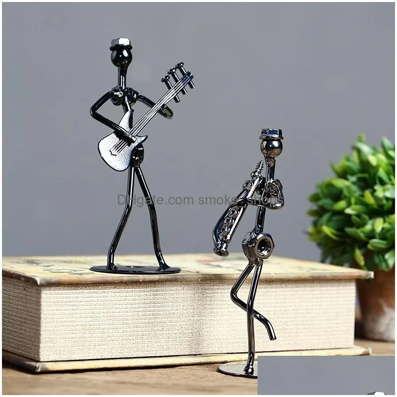 decorative objects figurines 8pcs musician guitar player metal statue musical instrument iron art collectible figurine home cafe office book