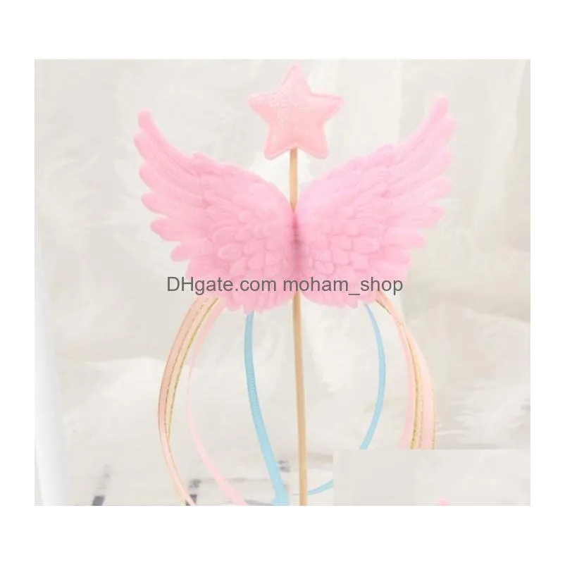 angel wings cake decor toppers little star satin tassel cupcake toppers picks for baby shower birthday weddding white pink blue black