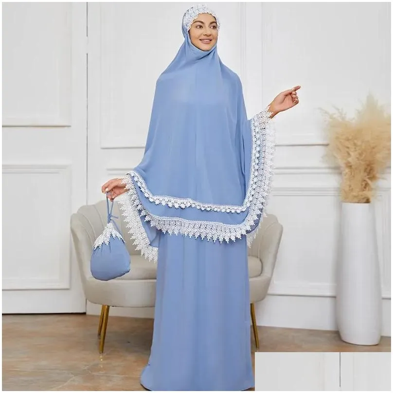 Ethnic Clothing Eid Ramadan Mubarak Khimar Muslim 3 Piece Abaya Set Saudi Turkey Islam Dress Prayer Clothes Women Niqab Ensemble Femme