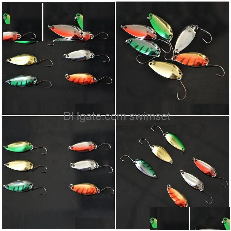 Fishing Lure Spoon 30Pcs/Lot Hard Metal Lures 3G Spinner Bait/Spoons Sliver/Gold/Green/Red Drop Delivery Dhith