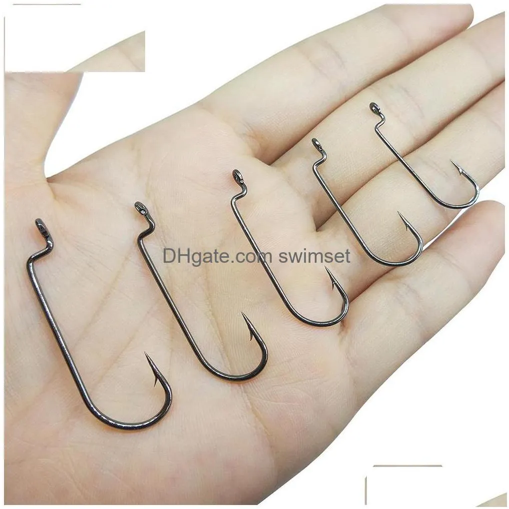 230-Pieces Worm Hook Fishing Kit Carbon Steel Mustad Offset Hooks Oshaughnessy Fishhook Feeder Carp Set Drop Delivery Dh54T