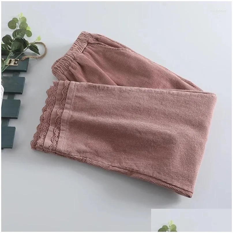 Women`s Pants Autumn Mori Lace Corduroy Casual Women Loose Solid Color Velvet