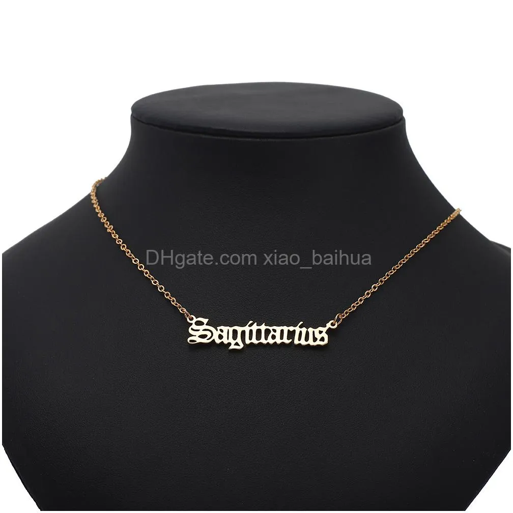 Pendant Necklaces Pure Copper Retro English Letters 12 Constellation Zodiac Sign Necklace Horoscope Zircon Jewelry Galaxy Libra Astrol Otjoq