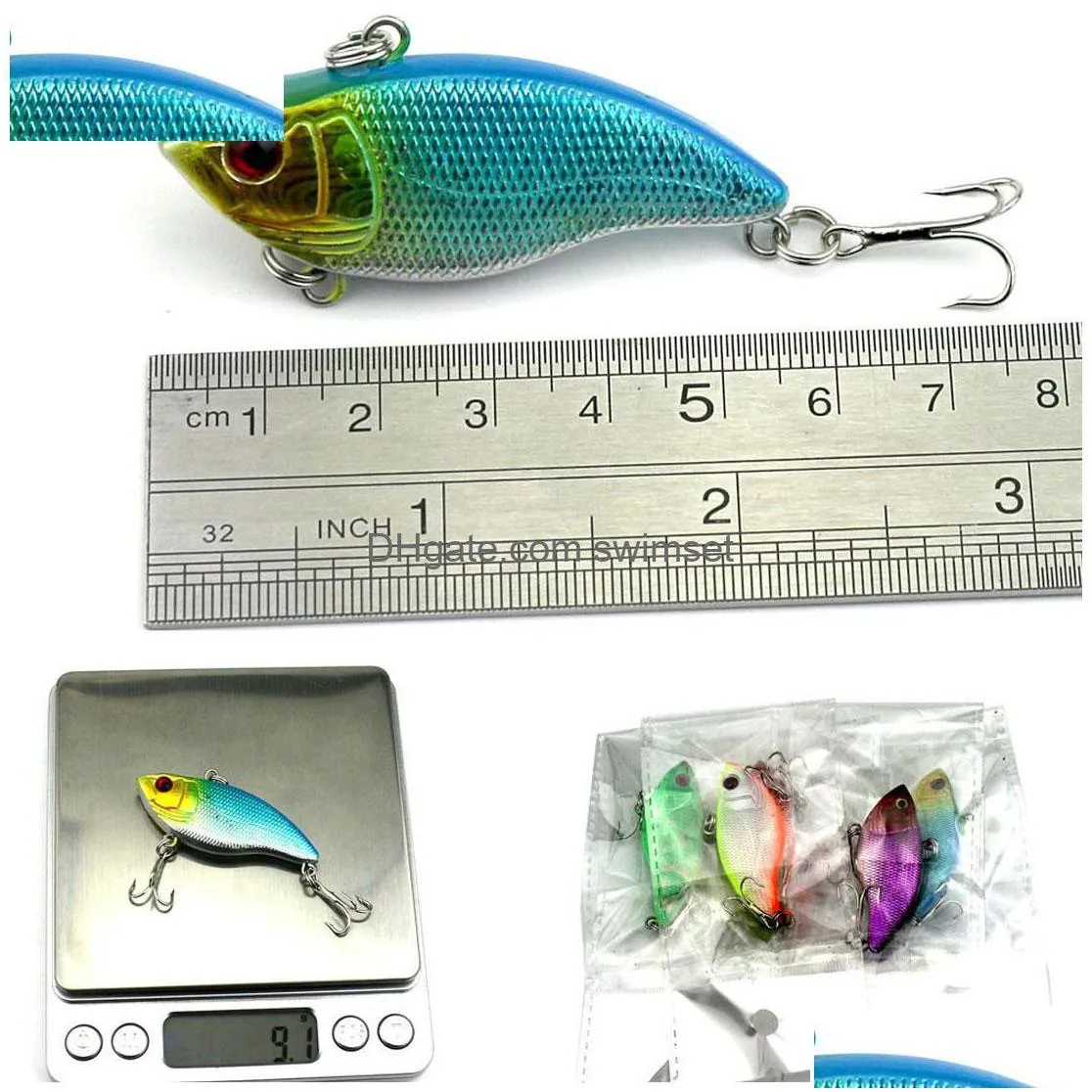 50Pcs The New Design Painting Fishing Lure 5.5Cm/2.16In 9.1G/0.35Oz Vib Bait 5 Color Crankbait Tackle Drop Delivery Dhh5E