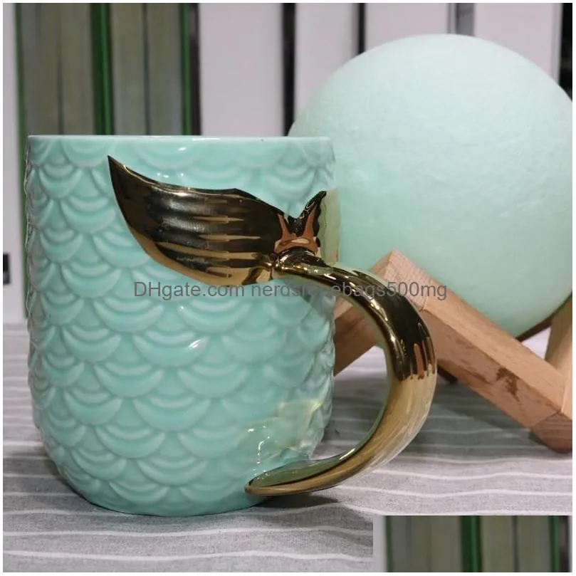 Mugs Mermaid Tail Ceramic Mug Gold Sier Handle Travel Drinkware Cup Creative Tea Coffee Breakfast Milk Cups Dh1098 Drop Delivery Home Dhkbo