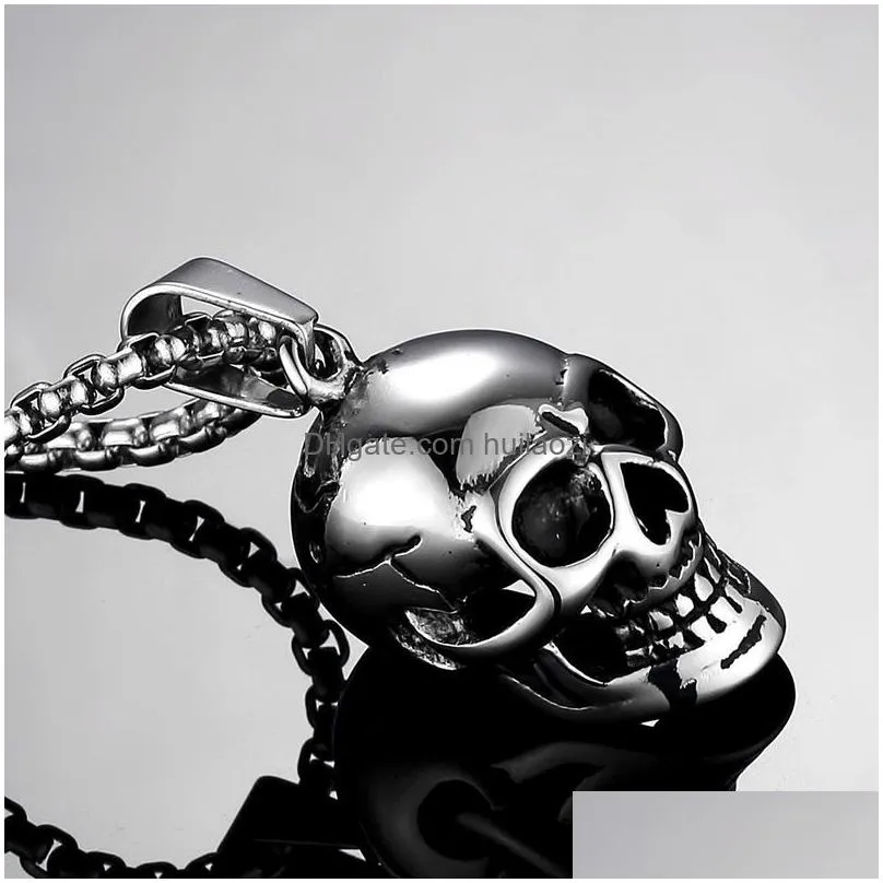 skull necklaces stainless steel jewelry gothic accessories chain mens locket festival halloween gift skull titanium steel punk hip hop