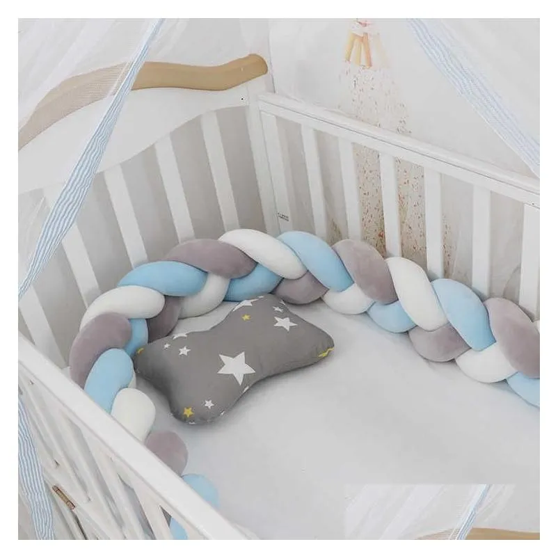 3 Meter Baby Bed Bumper Braid Knot Pillow Cushion Bumper for Infant Crib Protector Bumper Tour De Lit Bebe Tresse Room Decor 211025