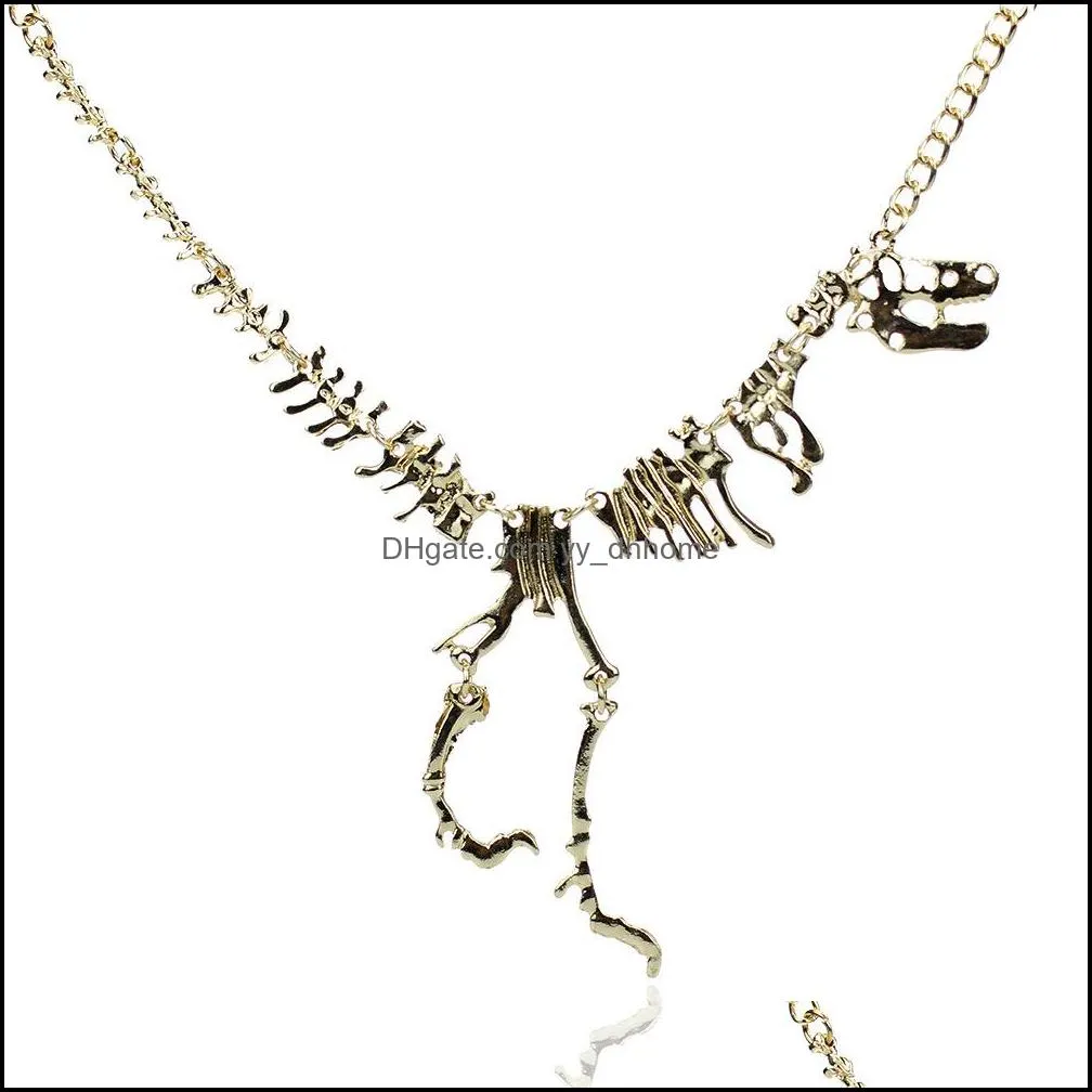 Pendant Necklaces Dinosaur Necklace Gothic Tyrannosaurus Rex Skeleton For Women Charm Dragon Bone Alloy Collares Sier Drop D Dhgarden Dhxv9