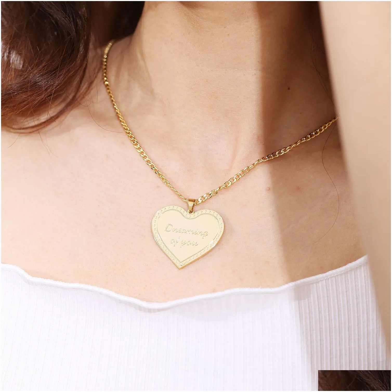 Pendant Necklaces Heart Custom For My Sister Charm Deep Engraved 18K Gold Plated Waterproof Jewelry Necklace Firend Gift 230831 Drop Dhdkt